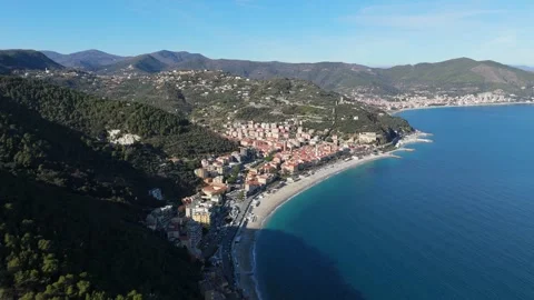 Hyperlapse of an aerial view of the small town of Noli Stock Footage 328243674