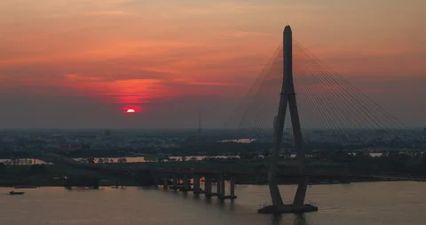 Hyperlapse aerial view of suspension bridge Stock Footage 299984849