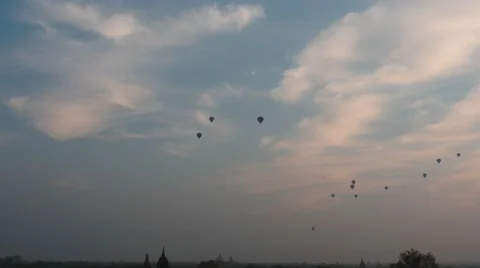 Hyperlapse of air Balloons under ancient city Stock Footage 61026218