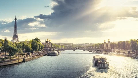 Hyperlapse, Alexander III bridge and Eiffel tower, Paris, France Stock Footage 116063646