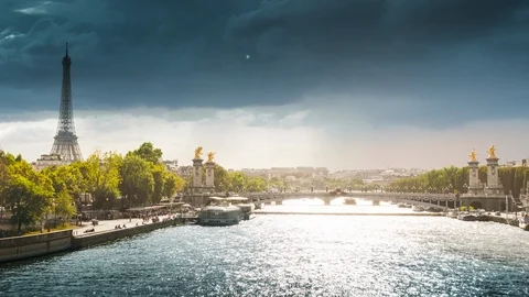 Hyperlapse, Alexander III bridge and Eiffel tower, Paris, France Stock Footage 116063986