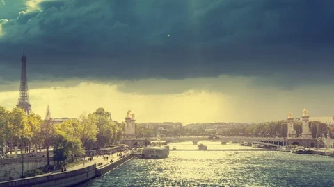 Hyperlapse, Alexander III bridge and Eiffel tower, Paris, France Stock Footage 116897527