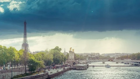 Hyperlapse, Alexander III bridge and Eiffel tower, Paris, France Stock Footage 118405462