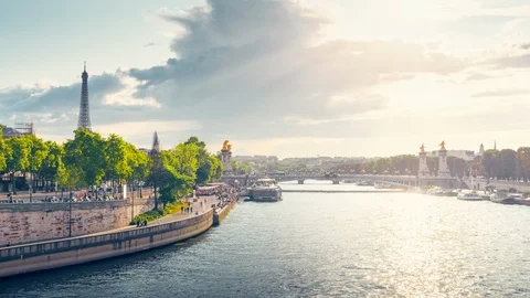 Hyperlapse, Alexander III bridge and Eiffel tower, Paris, France Stock Footage 122763231
