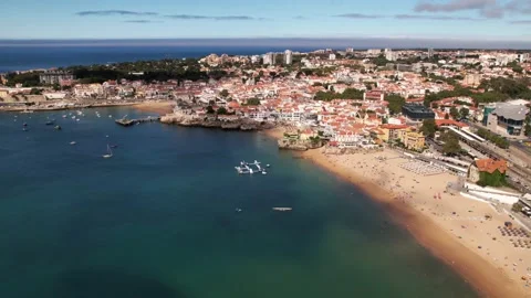 Hyperlapse along Conceicao and Duquesa beaches in Cascais, Portugal during a Stock Footage 202070536