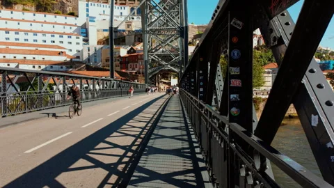 Hyperlapse Along Dom Luis I Bridge in Porto, Portugal Stock Footage 313057776