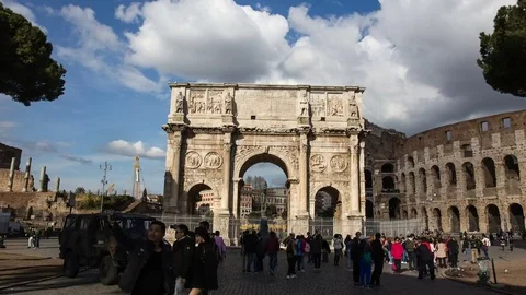 Hyperlapse  of the Arch of Constantine, in Rome Stock Footage 72601978