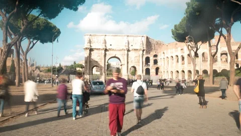 Hyperlapse of Arch of Constantine, triumphal arch near the Colosseum in the Stock Footage 97874835