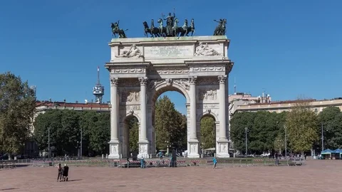 Hyperlapse of The Arch of Peace (Sempione Gate) of Milan, Italy Stock Footage 80869367
