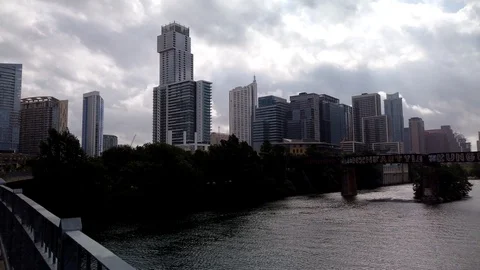 Hyperlapse of Austin with Railroad Bridge Stock Footage 108564156