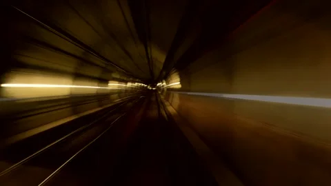 Hyperlapse of automatic train moving in tunnel for transit to terminal in Stock Footage 261441440