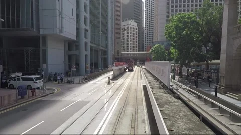 Hyperlapse, back view from tram, vehicle shot, Hong Kong, Court of Final Appeal Stock Footage 170774407