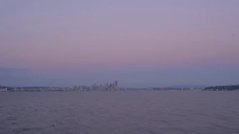Hyperlapse bainbridge ferry approaching downtown seattle skyline, sunset Stock Footage 83361538