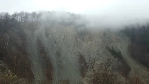 Hyperlapse of beautiful view of evaporation on mountain cliff. Climate changing  Video stock 145975962
