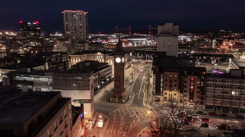Hyperlapse of Belfast City Centre at Night Stock Footage 305636773