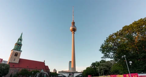 Hyperlapse of Berlin Television Tower at sunset Stock Footage 135899350