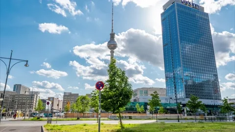 Hyperlapse Of Berlin Tv Tower At Daytime in summer Stock-Footage 143883763