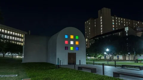 Hyperlapse of the Blanton Museum of Art at night. Stock Footage 106912005