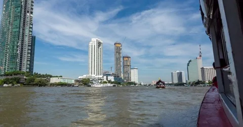 Hyperlapse boat ride Chao Phraya river Bangkok Stock Footage 84888128
