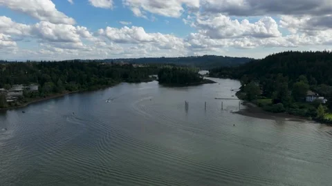 Hyperlapse of boats running on the Willamette River in Portland Oregon Stock Footage 201319217