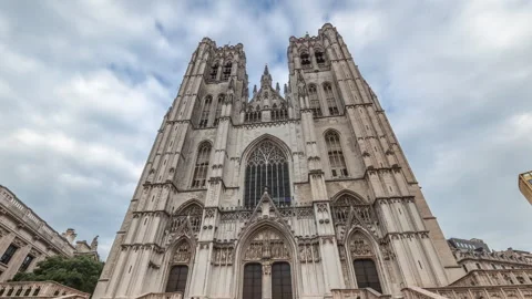 Hyperlapse of the Brussels Cathedral of St. Michael and St. Gudula, Belgium. Stock Footage 308650170
