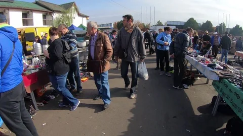 Hyperlapse Busy Flea Market POV Shot Stock Footage 99255532