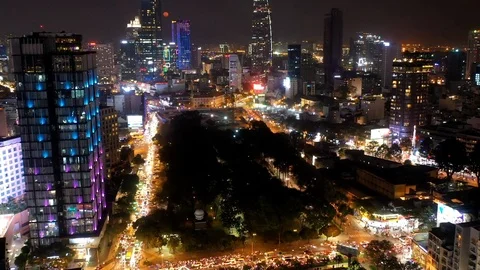 Hyperlapse of Busy Ho Chi Minh City at Night Aerial Drone Video Stock Footage 125503668