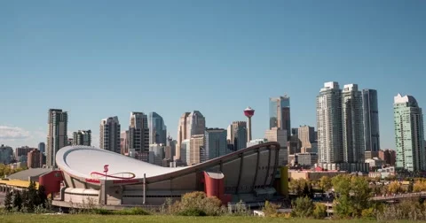 Hyperlapse of Calgary Skyline and Saddledome stadium. Stock Footage 68103444