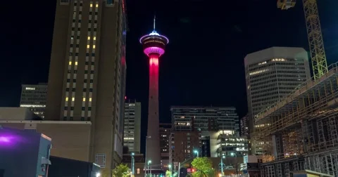 Hyperlapse of Calgary Tower at night. Calgary Alberta Stock Footage 68187250