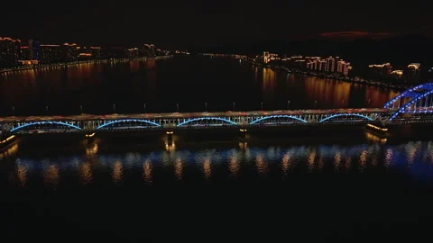 Hyperlapse captures the movement of vehicles across the bridge in Hangzhou at Stock Footage 340905375
