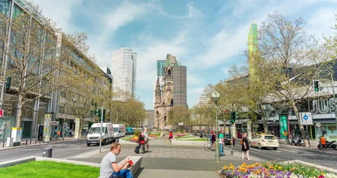 Hyperlapse of central Berlin shopping street on a sunny summer day in 4k Stock Footage 155191777