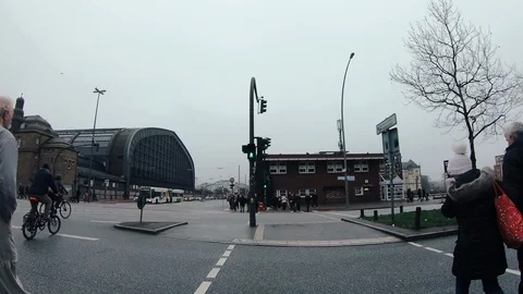 Hyperlapse from the central city of Hamburg to the Central Bus Station Stock-Footage 100598430