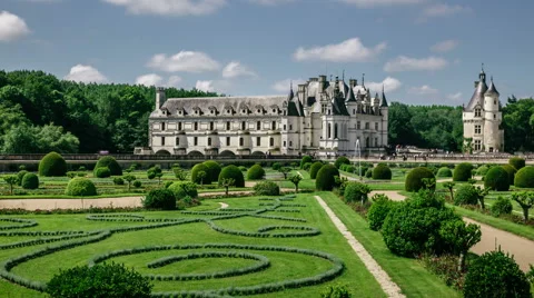 Hyperlapse of Chenonceau Castle and gardens in Chenonceaux, France Stock Footage 65411049