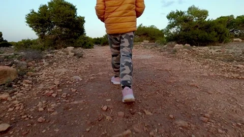 Hyperlapse of a child walking on a trail at sunset Video stock 169253016
