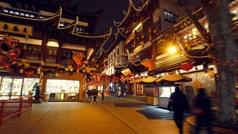 Hyperlapse China Shanghai  eautiful Night illumination signboards showcases trad Video stock 97680435