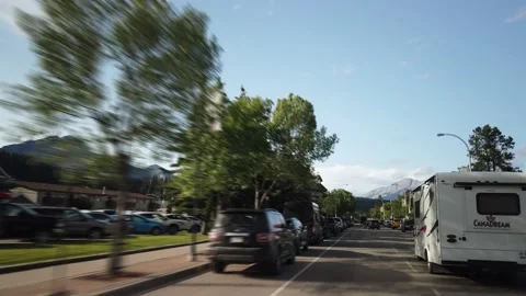 Hyperlapse Cinematic Gimbal Driving in Jasper Village Stock Footage 146969563