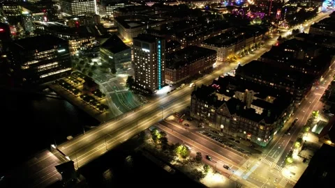 Hyperlapse of cityscape under night sky, Copenhagen, Denmark Stock Footage 199400170