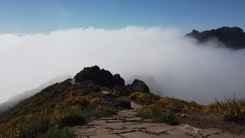 Hyperlapse of clouds between mountains in "Pico do Areeiro", Madeira island Stock Footage 114814379