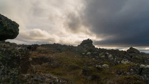 Hyperlapse of Clouds Over Lava Field Video stock 126199163