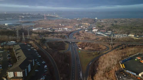 Hyperlapse of a clover interchange on a sunny morning in Dartmouth, Canada. Stock Footage 261992792