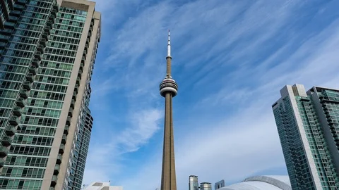 Hyperlapse of the CN Tower as seen from Spadina Avenue Stock Footage 113931862