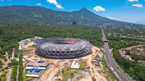 Hyperlapse of the construction of the new National Stadium in San Salvador, El Stock Footage 344090837