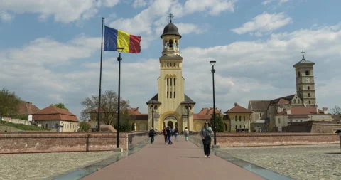 Hyperlapse of The Coronation Orthodox Cathedral, Alba Iulia, Romania Stock Footage 220156669