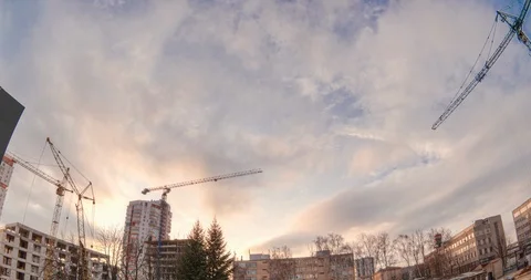 Hyperlapse with cranes and beautiful clouds Stock Footage 122173948