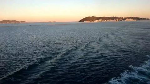 Hyperlapse cruise ship entering toulon port golden hour Stock Footage