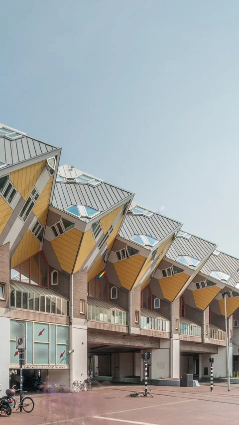 Hyperlapse Cube House, Rotterdam landmarks timelapse, Netherlands Stock Footage 324973759