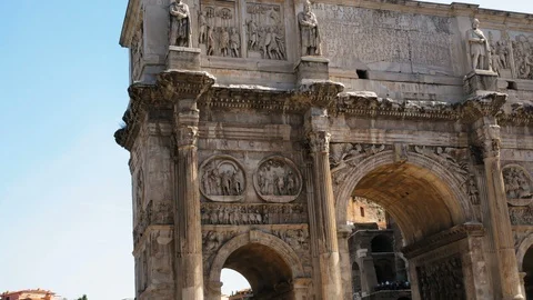 Hyperlapse of day of the Arch of Constantine near the Colosseum, Rome Italy Stock Footage 92372694
