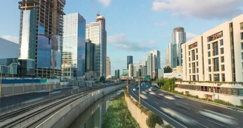 Hyperlapse day to night of tel aviv skyline, Israel Stock Footage 220105677