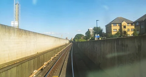 Hyperlapse of DLR transportation system in London, underground tube, passenger p Video stock 118659831