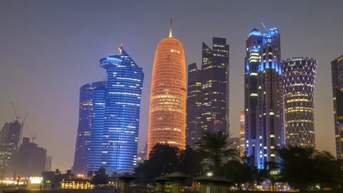 Hyperlapse of Doha skyline at sunset Stock Footage 112067209